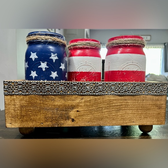 Rustic Mason Jar 4th of July Silverware Holders - Picture 1 of 2